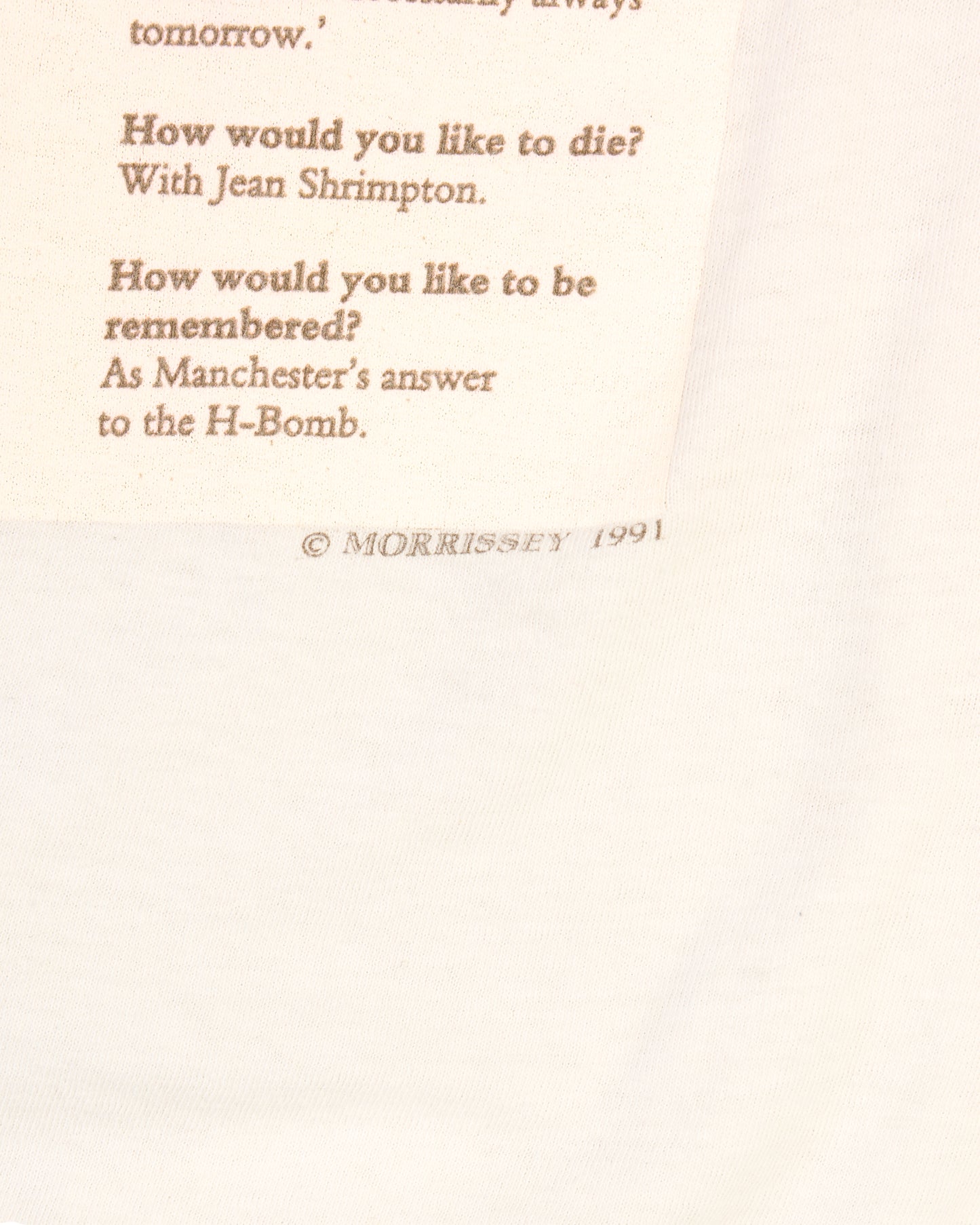 Vintage 1991 Morrissey Newspaper T-Shirt