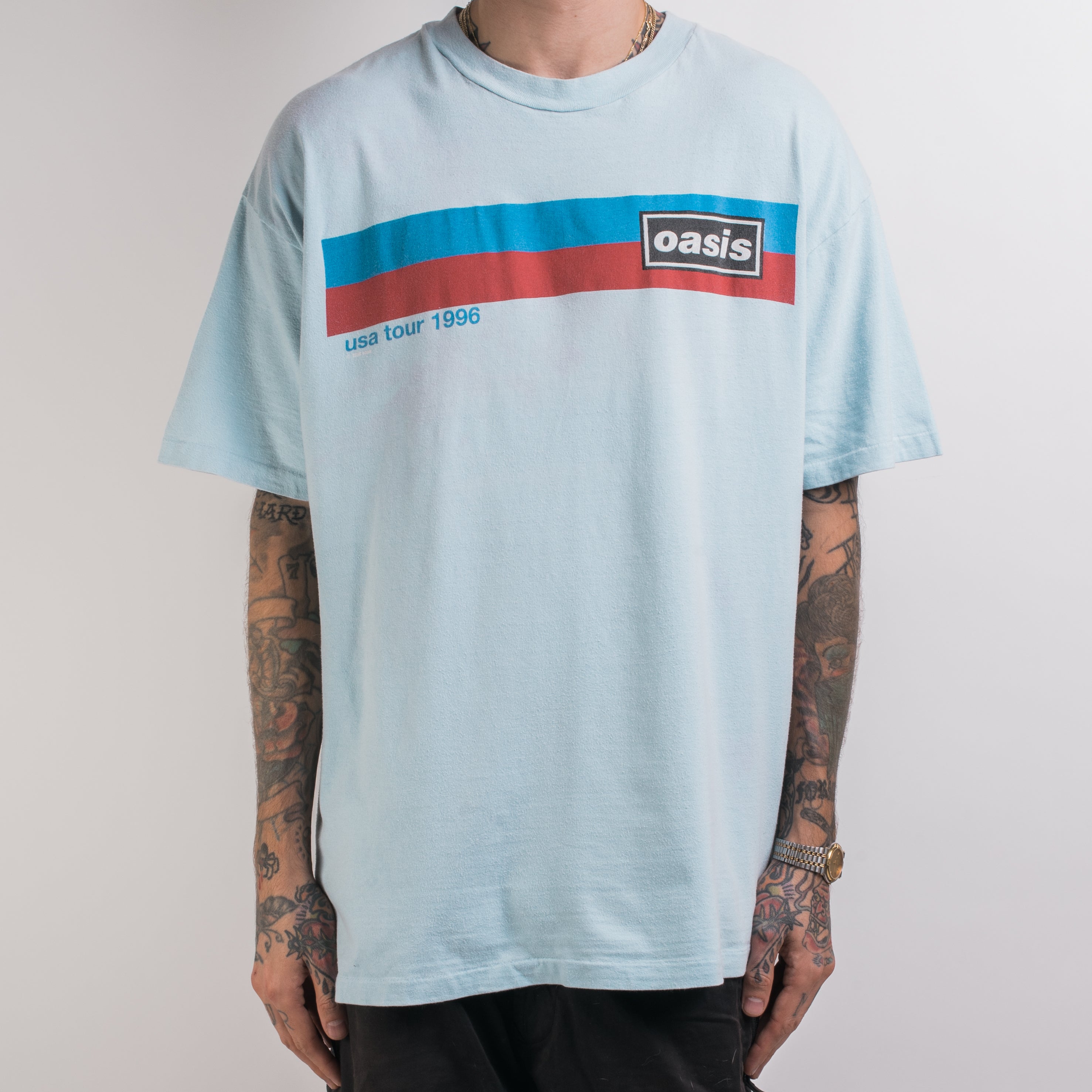 T-shirt Oasis Ufficiale Tour 1996 Righe Blu Suoneria Nuova S M L XL XXL - Foto 6