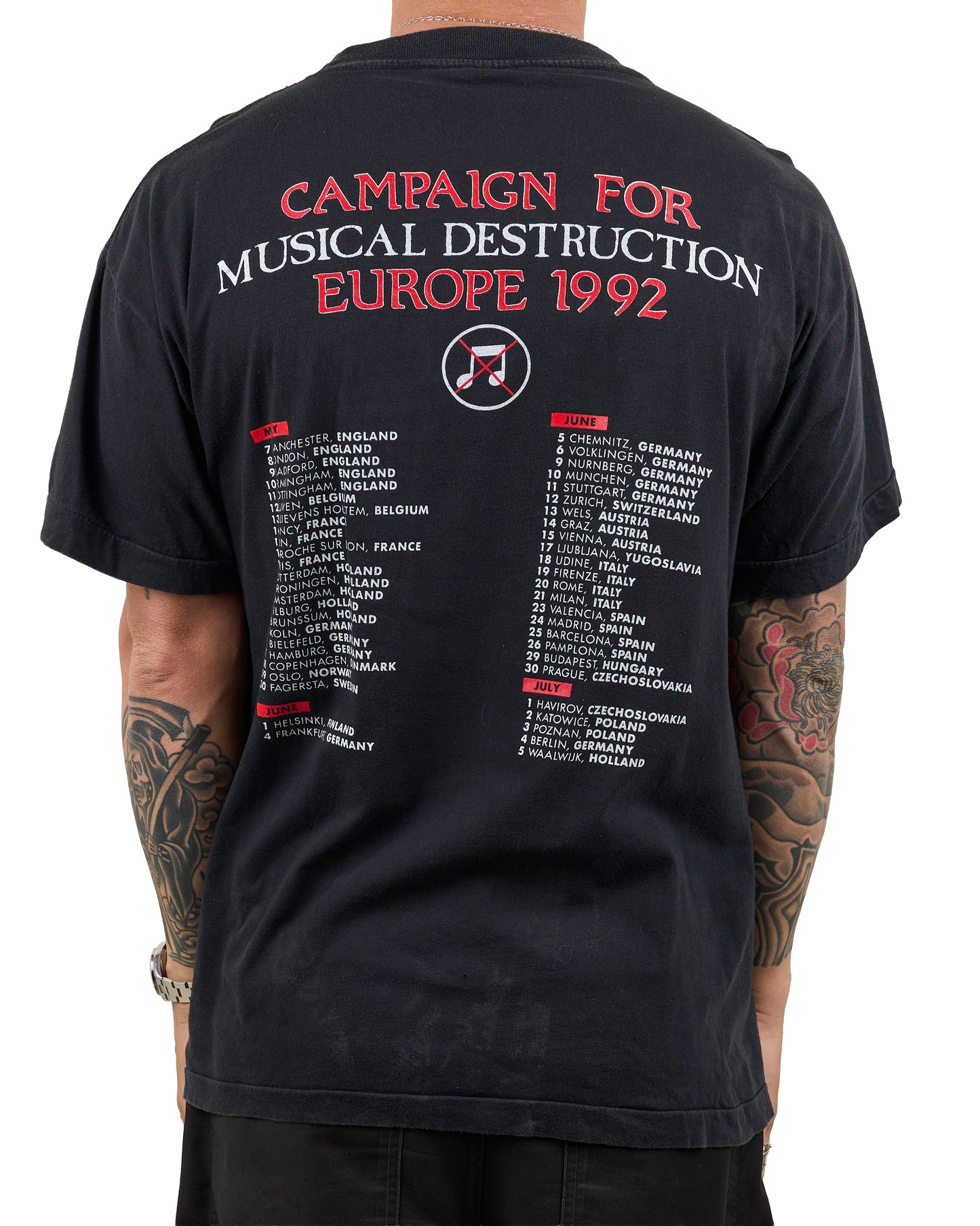 Vintage 1992 Napalm Death Campaign For Musical Destruction Tour T-Shirt