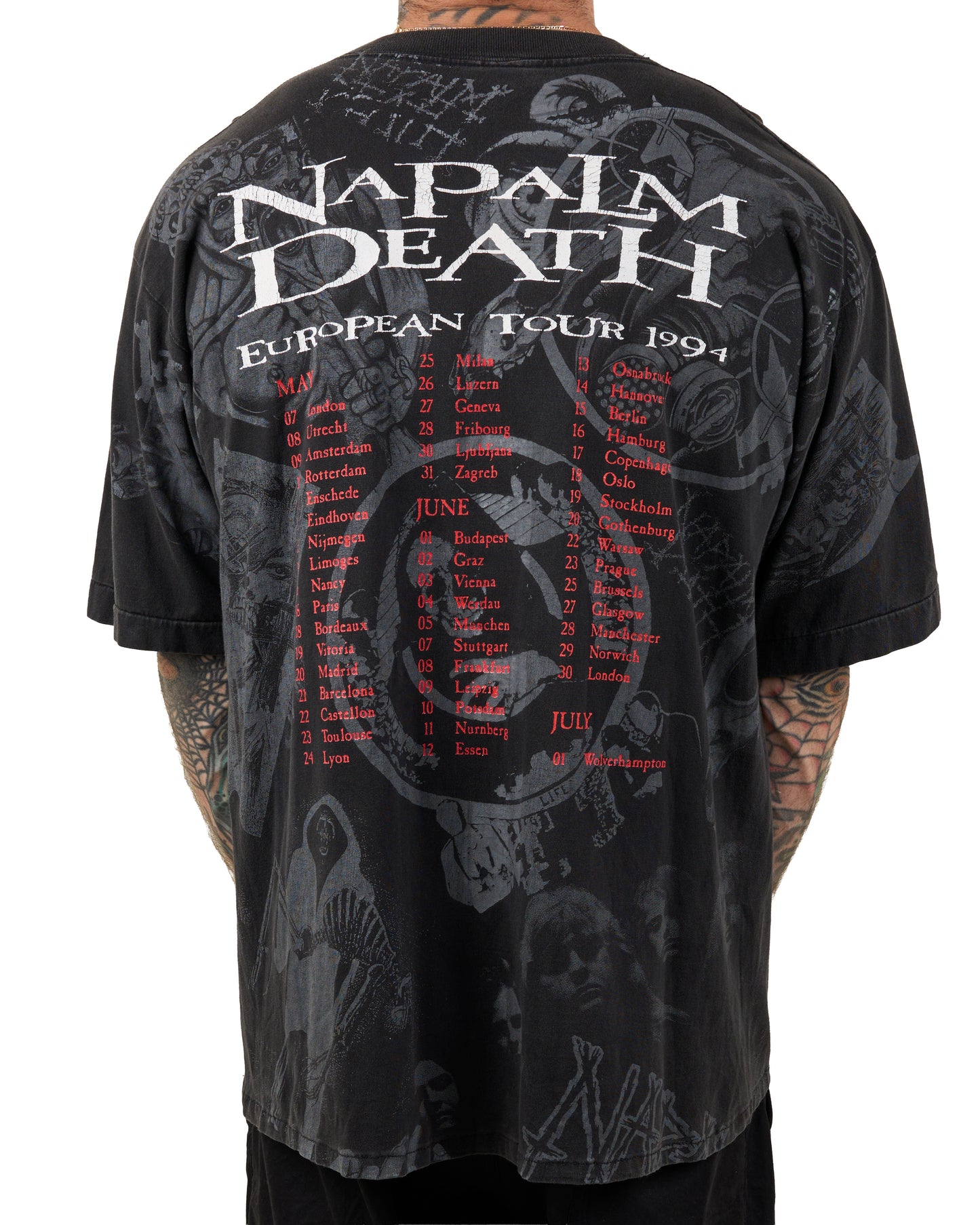 Vintage 1994 Napalm Death All Over Print Tour T-Shirt