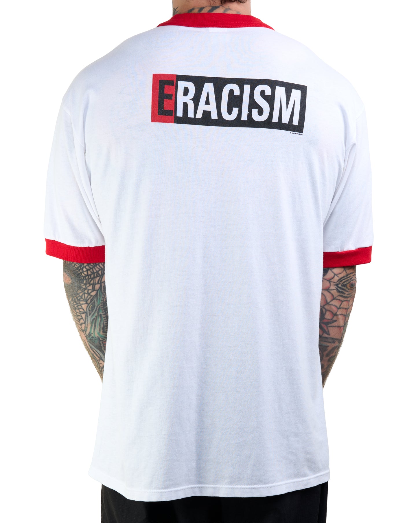 Vintage 1996 Biohazard Erase Racism Ringer T-Shirt