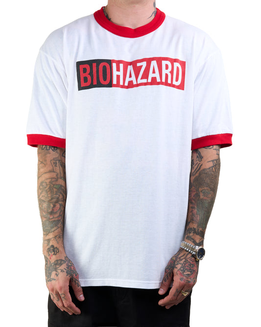 Vintage 1996 Biohazard Erase Racism Ringer T-Shirt