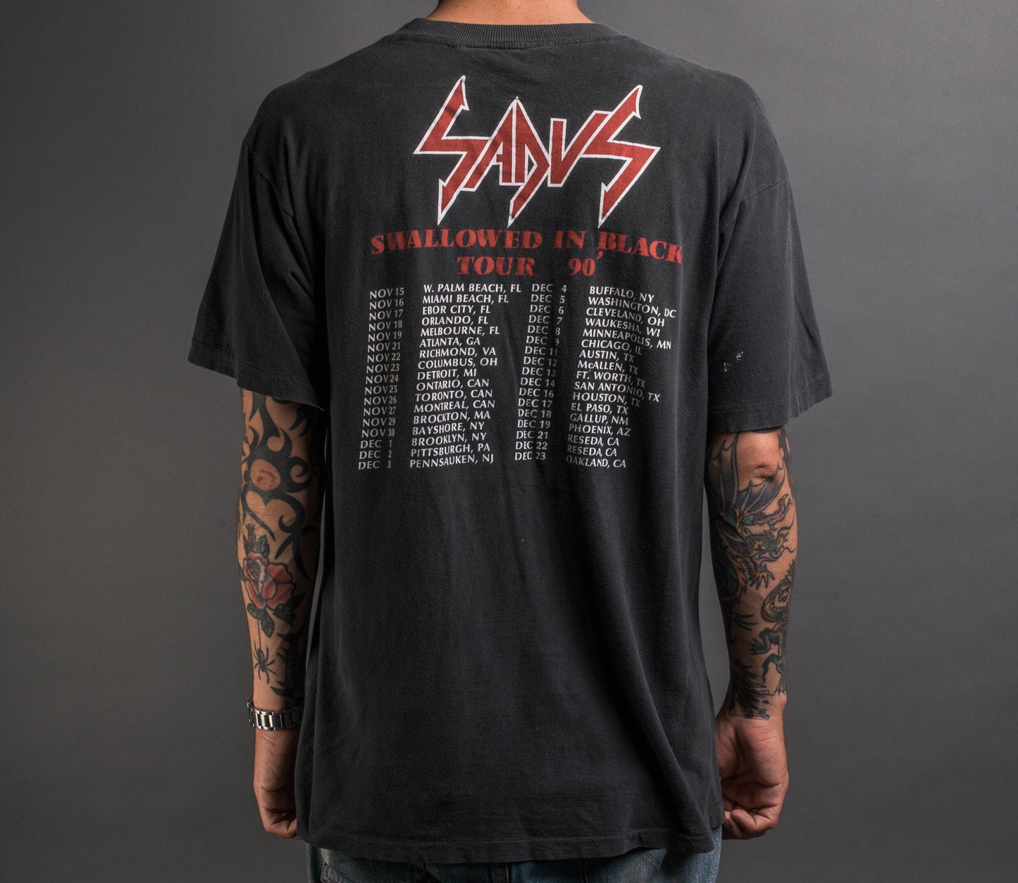 Vintage 1990 Sadus Swallowed in Black Tour T-Shirt