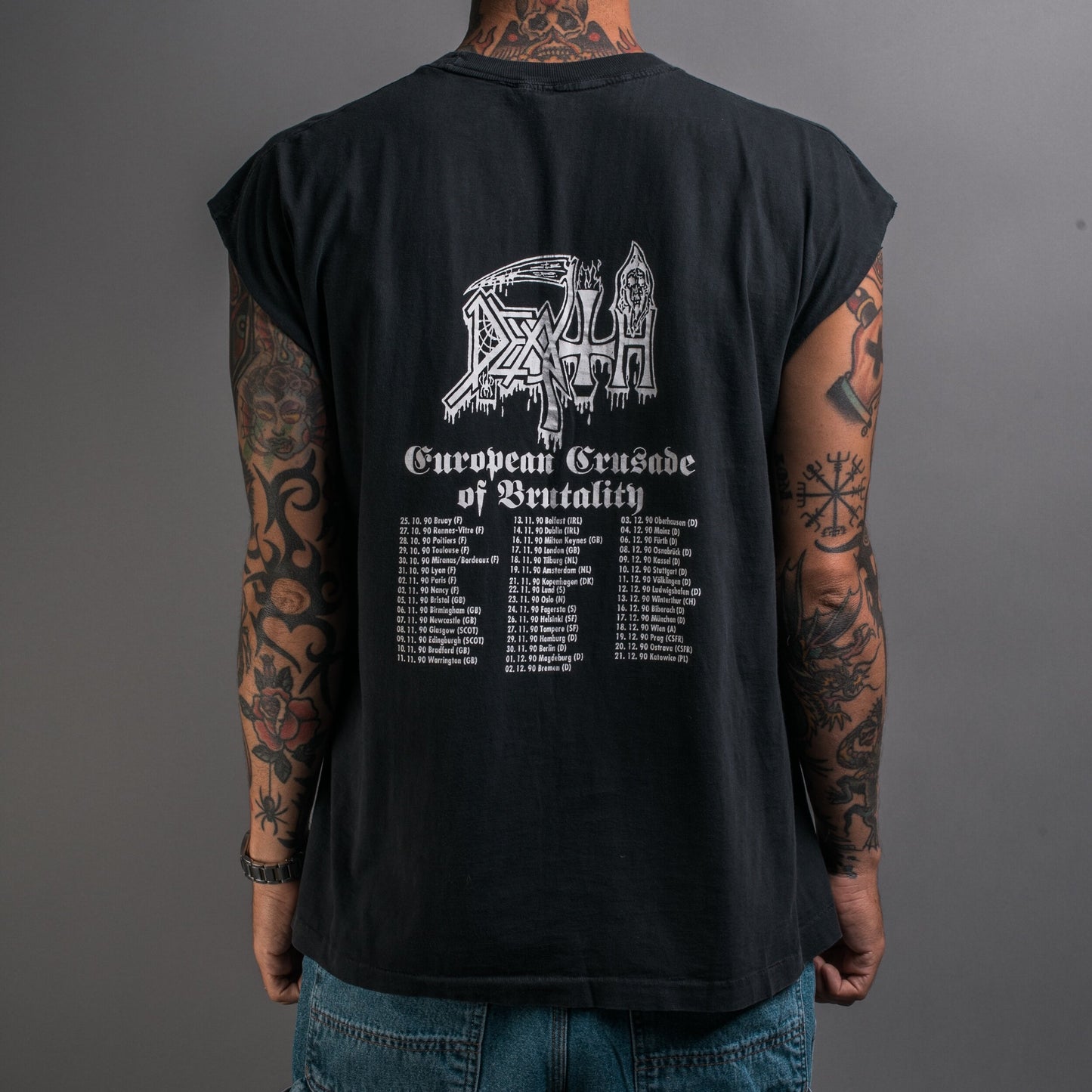 Vintage 1990 Death European Crusade Of Brutality Tour T-Shirt