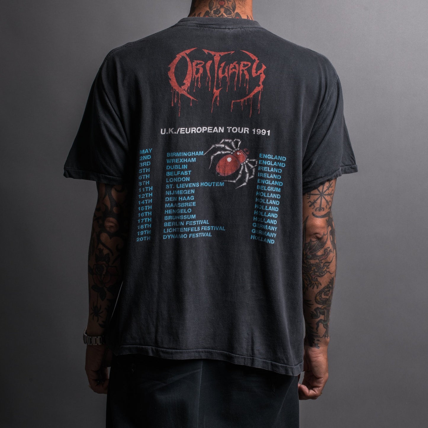 Vintage 1991 Obituary Cause Of Death Pile Of Skulls Tour T-Shirts