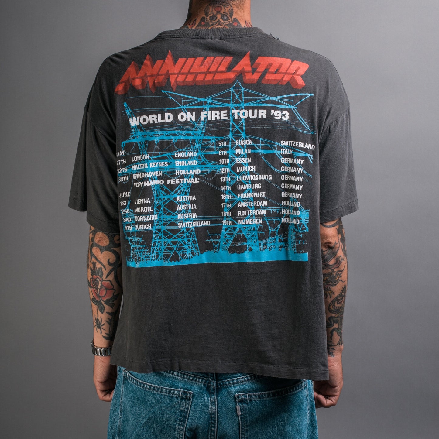 Vintage 1993 Annihilator Set The World On Fire Tour T-Shirt