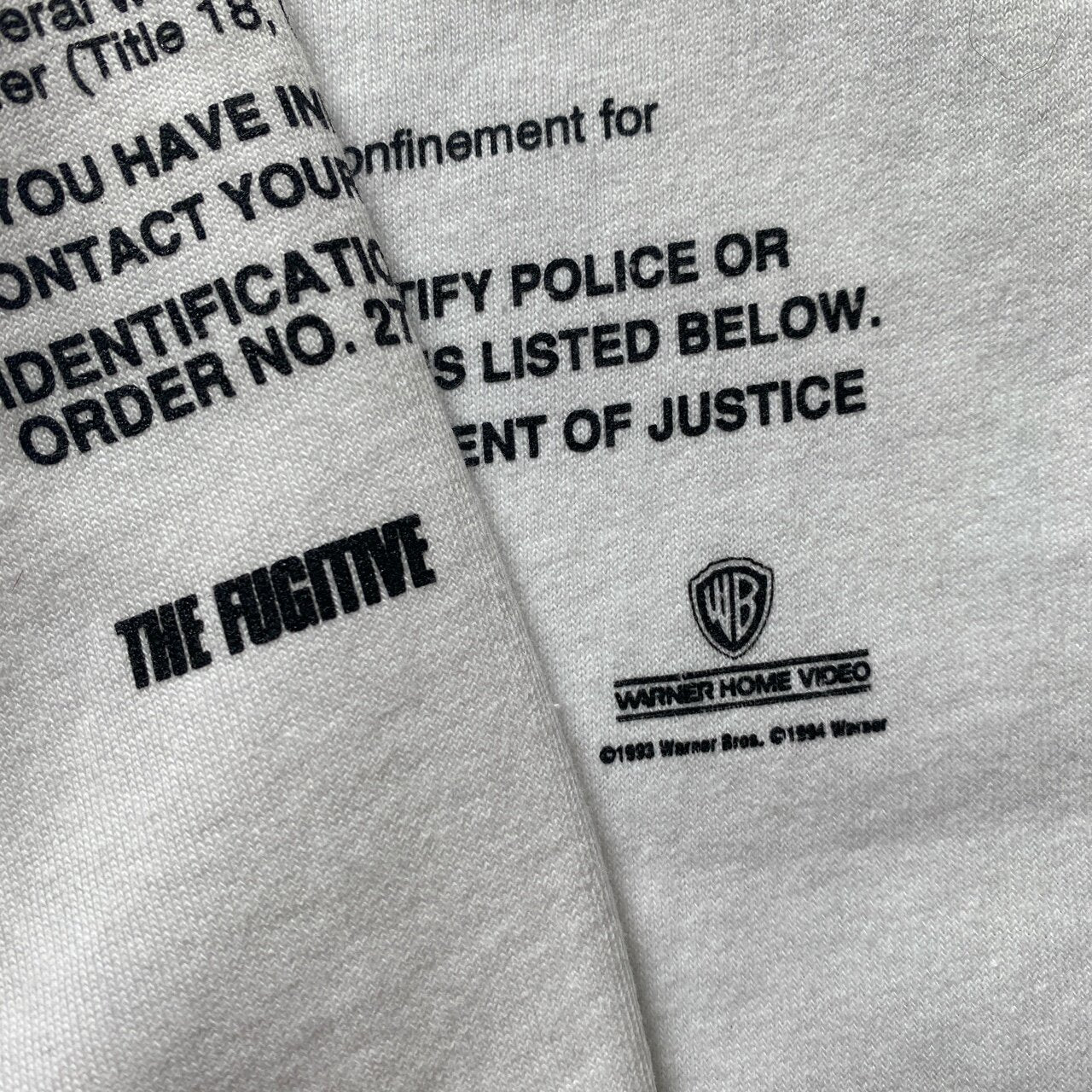 Vintage 1994 The Fugitive Movie Promo T-Shirt