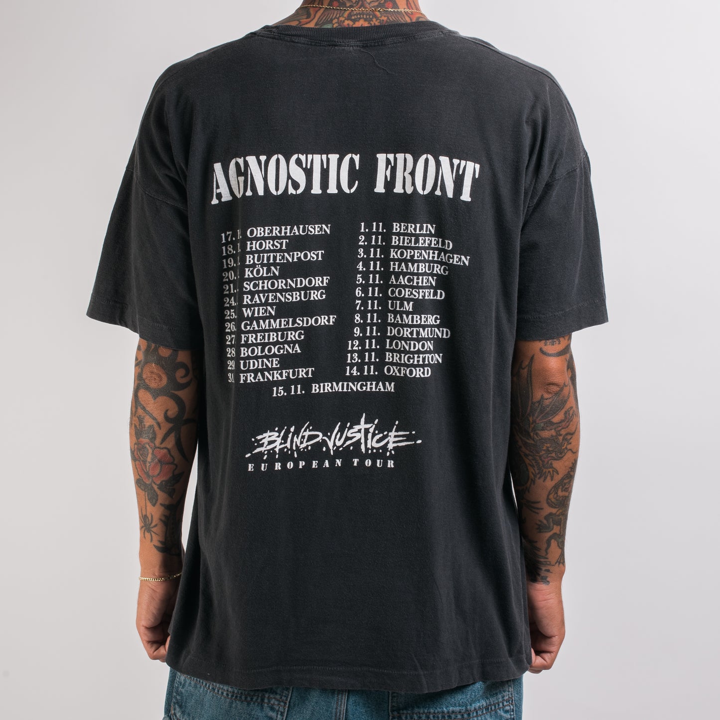 Vintage 90’s Agnostic Front Blind Justice European Tour T-Shirt